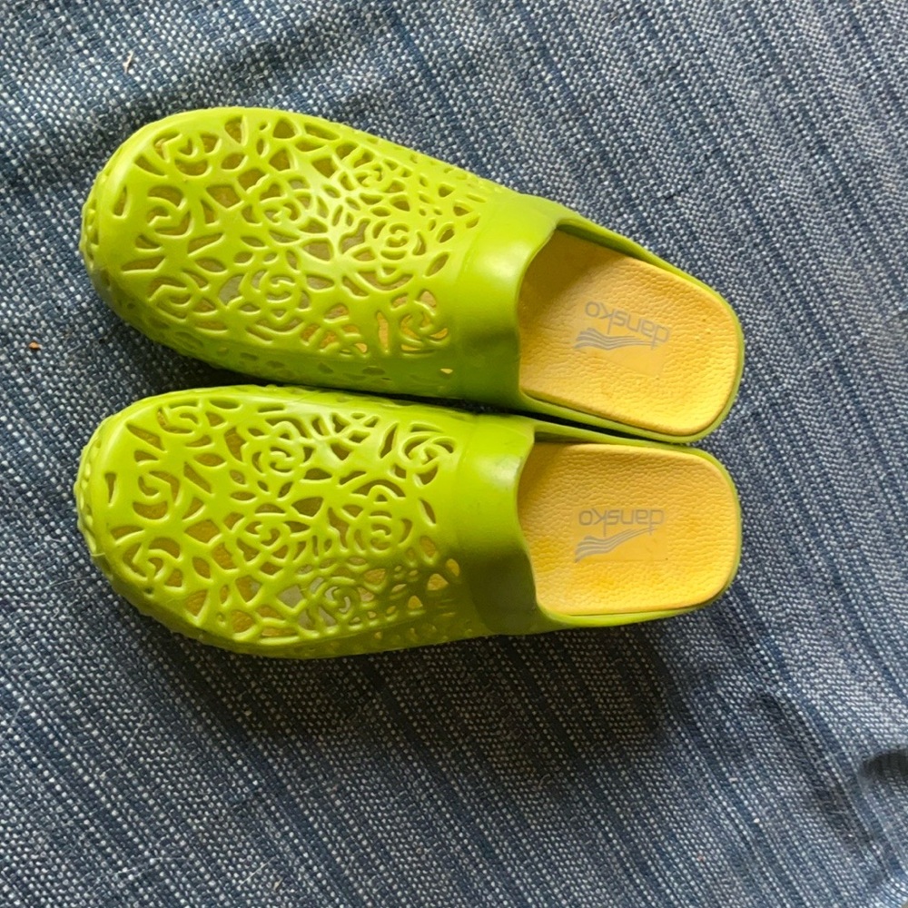 Dansko Blue and Green Perforated Mules - Picture 6 of 8
